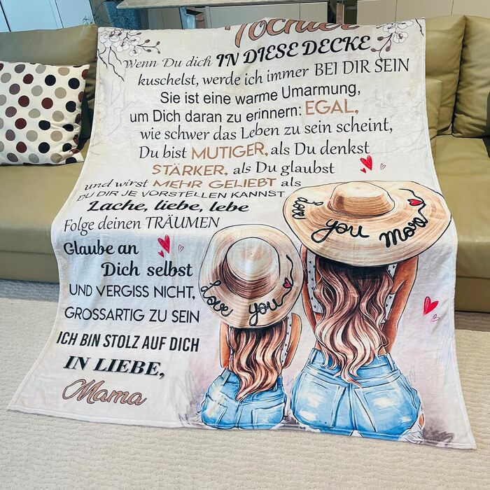 М&39яка ковдра для моєї доньки, від мами, мамина ковдра з німецьким прислів&39ям, фланелева ковдра, ковдри з літерами на Різдво, подарунки на випускний, новинка 1 - мама для доньки - 150x200 см