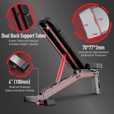 Силова лава преміум-класу JOROTO Практична фітнес-лава, підходить як похила та горизонтальна лава, лава для жиму лежачи для тренування всього тіла MD80, складна плоска регульована лава для живота