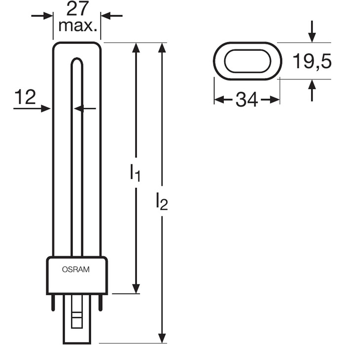 Енергозберігаюча лампа Osram Dulux S, цоколь G23, 11 Вт, теплий білий - 2700K