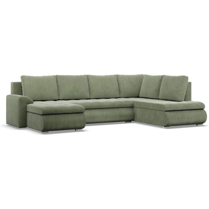Кутовий диван з функцією сну та 3 відділеннями для зберігання FORESTA 300x89x200 (ШxВxГ) Cord - Зелений - Пуф правий Кутовий диван, U-подібний диван, диван для вітальні, дивани та кушетки, кутовий розкладний диван правий Cord - Зелений (Poso 047)