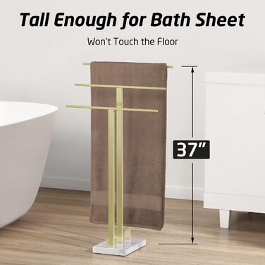 Вішалка для рушників KES, золотого кольору, тримач для рушників з 3 шт. ангами, окремостояча підставка для рушників, мармур та нержавіюча сталь 18/8, матове золото BTH217S3-BZ