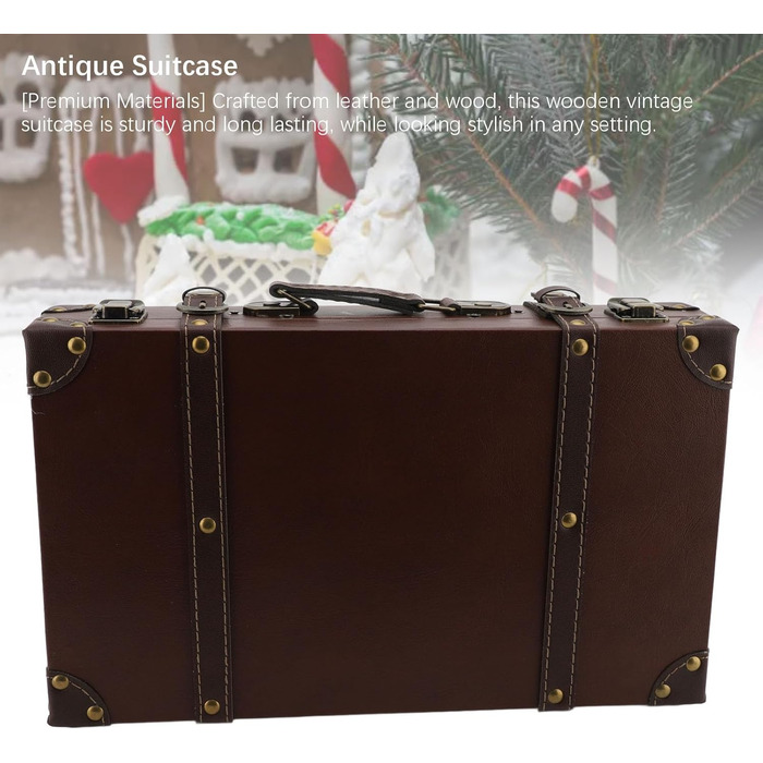 Вінтажна валіза Yctze, 34 x 20,5 x 8 см, Декоративна валіза з дерева та шкіри для зберігання речей, оформлення дому та тематичних вечірок
