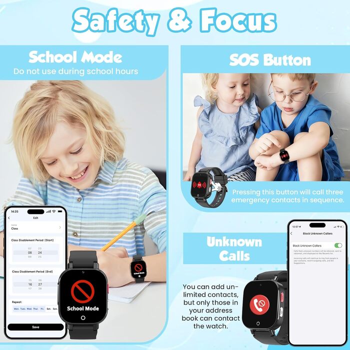 Розумний годинник 4G для дітей з GPS, дитячий годинник з телефоном, відеодзвінками та голосовим чатом, Wi-Fi, SOS, крокомір, будильник, ігри, дитячий подарунковий наручний годинник для дівчаток та хлопчиків віком від 4 років, чорний