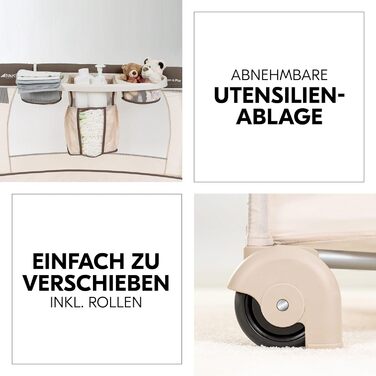 Дорожнє ліжечко Hauck Babycenter Zoo - вкл. вкладиш для новонароджених, пеленальний килимок, ігрова арка з музичним мобілем, лоток для зберігання, колеса, матрац, сумка для перенесення (регульована по висоті та складається) - 120x60 см