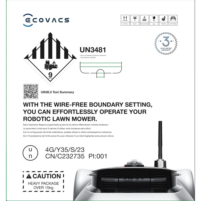 Роботизована газонокосарка ECOVACS Goat G1-2000 зі стійким гаражем та модулем автоматичного підключення, бездротовий периметр для