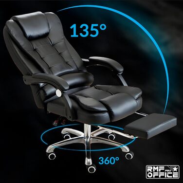 Ергономічне професійне офісне крісло RMF, розкладне, зручне та розслаблююче робоче крісло з підставкою для ніг розкладне крісло з поворотними колесами, регульована висота, чорне
