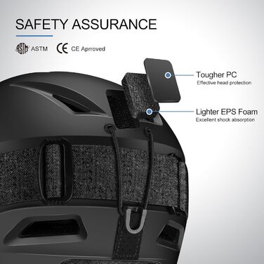 Лижний шолом Odoland з окулярами для катання на лижах та сноуборді, регульований розмір, з вушними захистами для чоловіків, жінок та дітей, розмір S (54-56 см), чорний