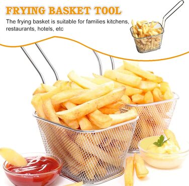 Кошик для картоплі фрі Sporgo 12 шт. маленький кошик для смаження з нержавіючої сталі, срібний кошик для картоплі фрі, кошик для смаженої їжі з ручкою, кошик для фритюрниці, кільця цибулі, курячі нагетси (1)