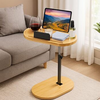 С-подібний журнальний столик, що обертається на 360 та регулюється по висоті, невеликий столик з бамбука та металу, журнальний столик для вузьких приміщень, дерев&39яний журнальний столик для вітальні та спальні, колір бамбука