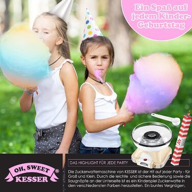 Набір машин для виробництва солодкої вати KESSER для вашого дому - З 30 паличками солодкої вати та мірною ложкою - Ретро машина для виробництва солодкої вати - Машина для виробництва солодкої вати з аксесуарами - Висота 22 см - 500 Вт Кремовий Білий Кремо