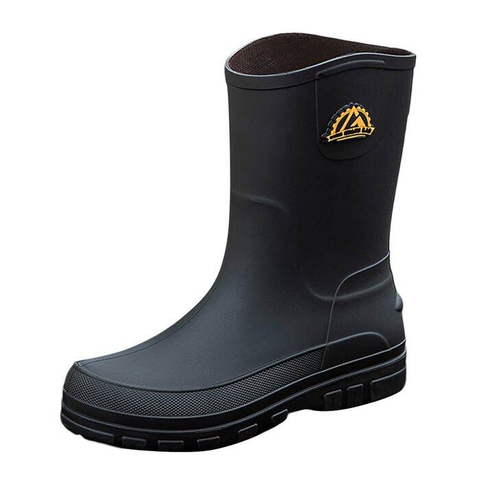 Чоловічі універсальні гумові чоботи середньої висоти, нековзне гумове взуття, гумове взуття, водонепроникне, зручне садове взуття, святкове взуття, дихаючі гумові чоботи, широкі чоботи без шнурівки, гумові чоботи B05 чорного кольору 41/EU