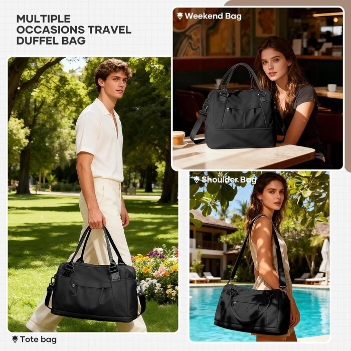 Мала дорожня сумка, 40x20x25 см, Ручна поклажа Ryanair для літаків, Спортивна сумка на вихідні, Жіноча водонепроникна дорожня сумка, Сумка для підгузків, Сумка для клініки, Сумка для пологів, Лікарняна сумка з відділенням для взуття, B-Black B01-black Rya