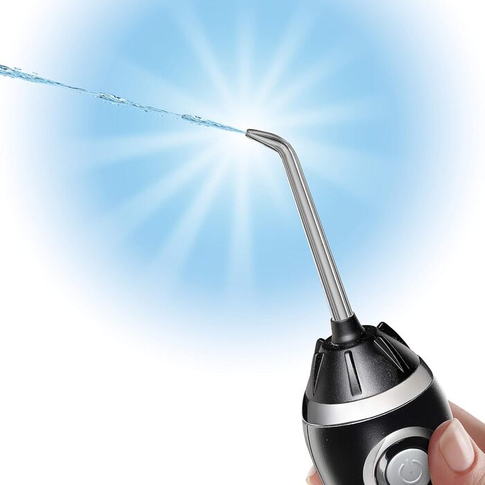 Акумуляторний іригатор для порожнини рота Waterpik Cordless Advanced Waterflosser з 4 насадками, діапазон тиску від 3.1 до 5.2 регулюється за допомогою 3 налаштувань тиску, з індукційною системою зарядки, чорний (WP-562EU), 1 упаковка