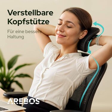 Ергономічне офісне крісло Arebos, стілець для роботи з регульованим підголівником, підлокітниками, поперековою опорою, обертове крісло з функцією гойдання, крісло керівника з сітки, захисне для спини, офісне крісло 136 кг