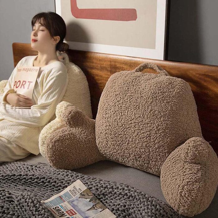 Пухнаста подушка для читання з шерпа-флісу з підлокітниками для сидіння в ліжку, читання, ігор, перегляду телевізора, поперекової підтримки, м&39якої подушки, підставки для дивана, підтримки спини, валика для шиї 68x36 см, кава
