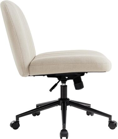 Офісне крісло IWMH без підлокітників, поворотне крісло з регульованою висотою та коліщатками, письмове крісло з тканинною оббивкою, крісло для читання з ширшою подушкою для сидіння зі схрещеними ногами (бежеве з коліщатками)