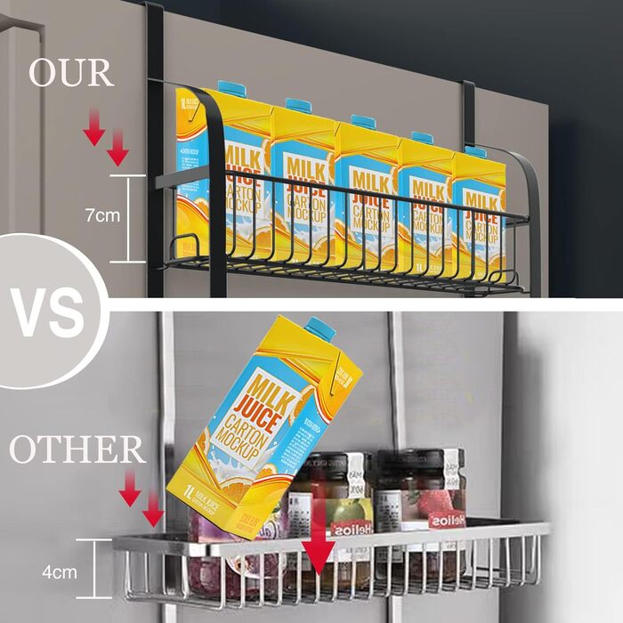 Полиця для холодильника з вуглецевої сталі, 3-секційна полиця для спецій (не потребує свердління), підвісна полиця з 8 гачками, підвісна кухонна полиця, органайзер для спецій з клейкими смужками