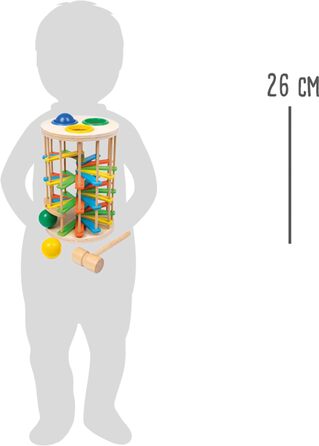 Маленька вежа для стукання м'ячем XL з дерева, весела гра з трьома м'ячами та молоточком, від 12 місяців, різнокольорова 6569, велика, різнокольорова