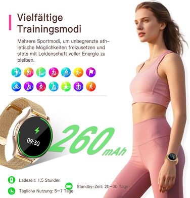 Жіночий смарт-годинник з ЕКГВСР/годинником заряду батареї/тиском батареї/ІМТ/сечовою кислотою, круглий 1,43-дюймовий AMOLED годинник для здоров&39я з функцією телефону, 24-годинний монітор серцевого ритму, монітор сну, фітнес-трекер менструального циклу, 