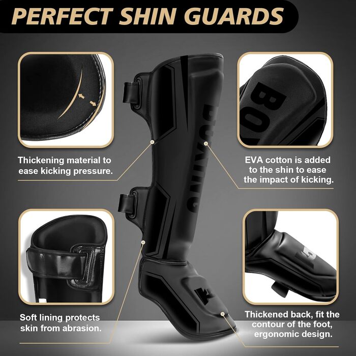 Щитки для гомілок NZQXJXZ для кікбоксингу та муай-тай, регульовані захисні накладки на ноги із захистом підйому стопи, спорядження для тренувань з бойових мистецтв, ММА та спарингу