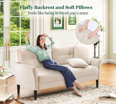 Невеликий 3-місний диван, 175 см. Зручний маленький диван для кімнати підлітка, швидке складання за 3 хвилини без інструментів, сучасний маленький диван для квартири або офісу, бежевий, 175 см.