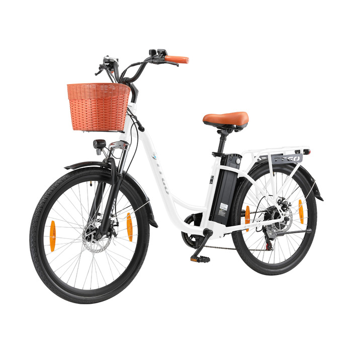 Дюймів, електричні велосипеди для чоловіків та жінок з акумулятором 36 В 14,5 Аг, міський велосипед з запасом ходу до 100 км, електричний велосипед з кошиком, 25 км/год, YY-26ST білий, 26