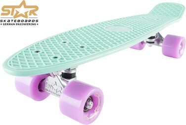 Скейтборд BIKESTAR Vintage Retro Cruiser 60 мм для дітей та дорослих, а також для початківців приблизно від 6-8 років М'ята та фіо