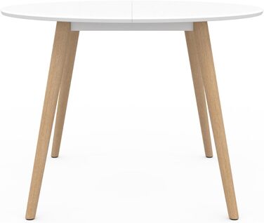 Круглий обідній стіл Angela для 4-6 осіб, білий з дерев&39яними ніжками, 110 см