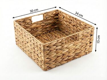 Екологічний кошик для зберігання з водяного гіацинта ручного плетіння, підходить для полиць Kallax (піввідсіку) 30 x 34 x 15 см натуральний