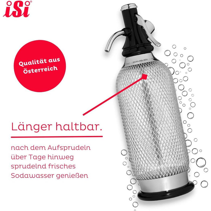 Л, виробник газованої води для газованої води, виробник газованої води з PEN-пляшкою з сітки з нержавіючої сталі, вуглекислий газ для води, виробник газованої води, аксесуари для бару у вінтажному стилі 106001 нержавіючої сталі iSi Sodamaker Classic, 1060