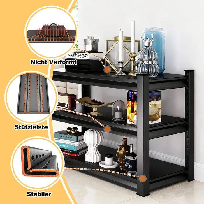 Міцний стелаж, стелаж зі сталевим каркасом, полиця для зберігання з 3 регульованими полицями, стелаж для підвалу, стелаж без болтів, стелаж для майстерні, підвал, гараж, майстерня, чорний, 120 x 45 x 99 см - 3 полиці