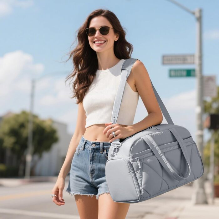 Жіноча дорожня сумка, легка спортивна сумка-пуховик з відділенням для взуття, сумка для вихідних, сумка для клініки, сумка для пологів, сумка для лікарні, дорожня сумка для авіаперельотів, фітнесу, сауни (сіра) Розмір сірий M 42*20*29