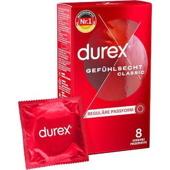 Презервативи Durex Feel Real Classic Тонкі презервативи анатомічної форми Easy-On, змащені силіконовим гелем 8 шт. (1 x 8 шт. ) 8 шт. (1 упаковка)