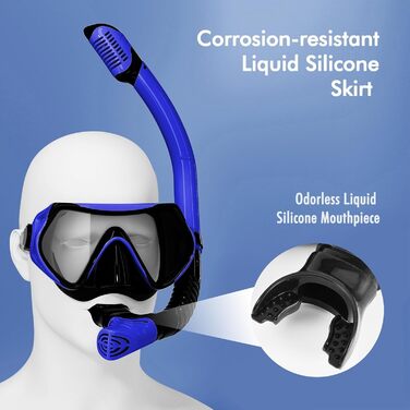 Набір для сноркелінгу JRing для дорослих, маска для дайвінгу та комплект для сухого сноркелінгу, окуляри для плавання із захистом від протікання та запотівання, маска для сноркелінгу, маска для дайвінгу для чоловіків та жінок, чорнийсиній