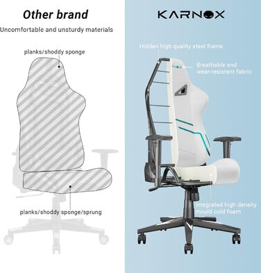 Ергономічне ігрове крісло з тканинним чохлом та 4D підлокітниками регулювання висоти, підтримка голови та попереку, функція нахилу 90-155, біло-синій колір. Розміри 132 см x 54,5 см x 50 см