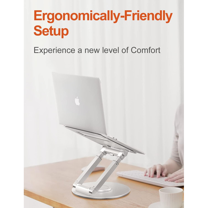 Підставка для ноутбука з регульованою висотою та поворотною базою на 360, ергономічна підставка для ноутбука, збільшувач висоти для робочого столу, стійка для ноутбука для роботи стоячи, сумісна з MacBook Pro та ноутбуками 1017 дюймів, срібляста
