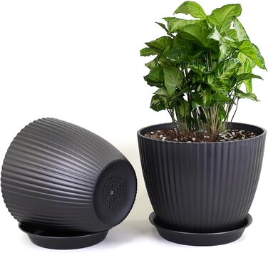 Набір з 8 квіткових горщиків з блюдцями, 19/17,5/16,5/16/14/13/11,5/10 см, пластикові кашпо, гідропонні горщики, набір квіткових горщиків, ідеально підходить для кімнатних та балконних садів, чорний 19/17,5/16,5/16/14/13/11,5/10 см, чорний