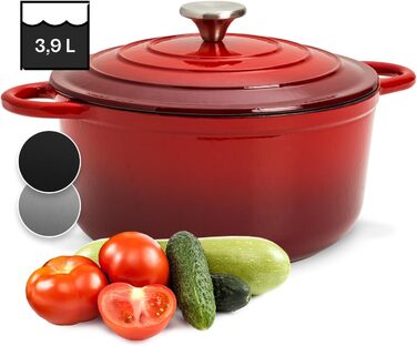 Емальована чавунна каструля, сковорода 3,9 л, герметична сковорода з кришкою, безпечна для духовки, маленька емальована сковорода