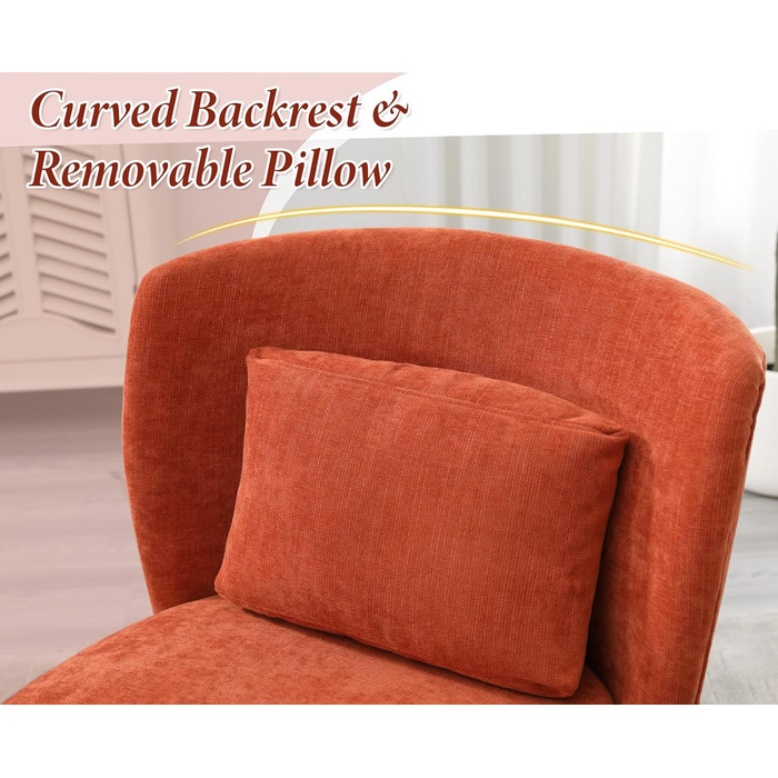 М&39яке крісло Chairus з шенілу, крісло для вітальні, без підлокітників, одномісне крісло з дерев&39яними ніжками, м&39яке крісло для спальні (помаранчеве)