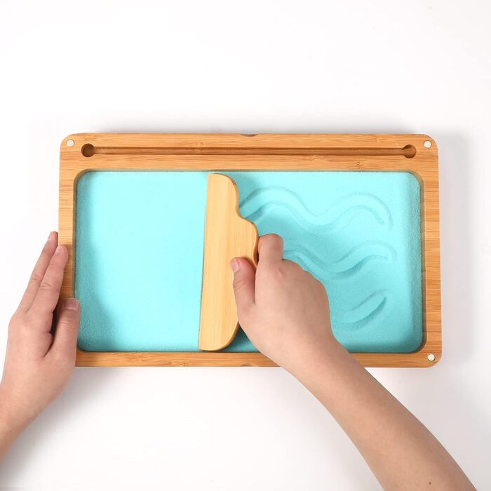 Розвиваюча іграшка з піску Монтессорі. Деревяний столик із піском Монтессорі для раннього розвитку моторики у дітей (синій)