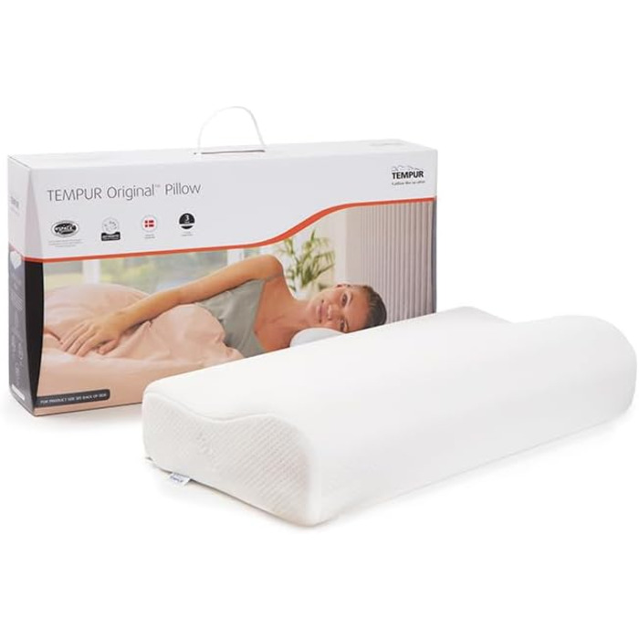 Оригінальна подушка TEMPUR. Ергономічна подушка для шиї з піни з ефектом пам&39яті середньої жорсткості для людей з малою/середньою статурою, сну на боці та спині, з чохлом, який можна прати, дуже велика (61 x 31 x 11,5/8 см), біла. Дуже велика.