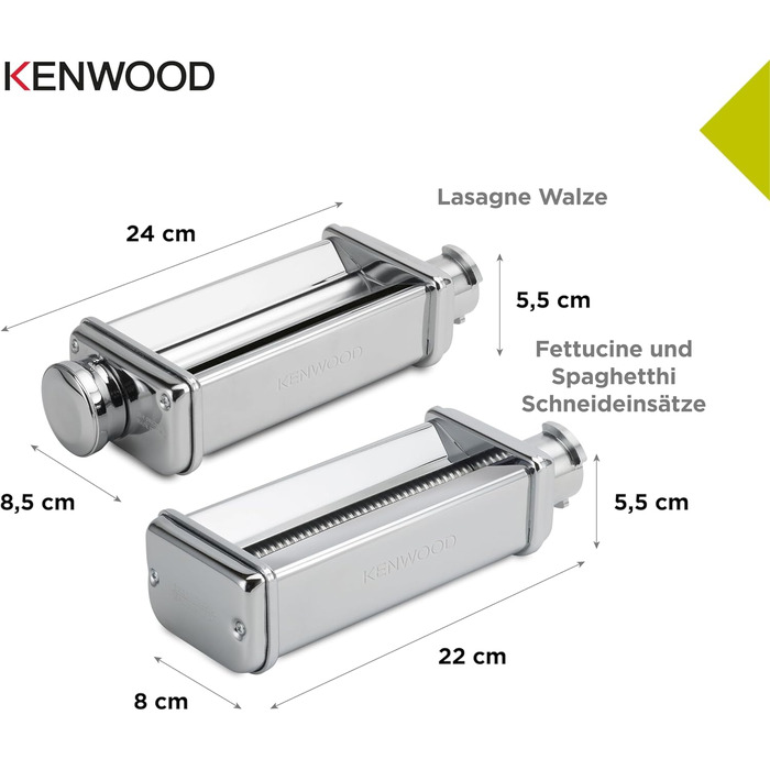 Набір макаронних виробів Kenwood MAX980ME аксесуари для кухонних комбайнів Kenwood, електрична макаронна машина з роликом для лазаньї та насадкою для спагетті та фетучіні, нержавіюча сталь, мультиупаковка срібла
