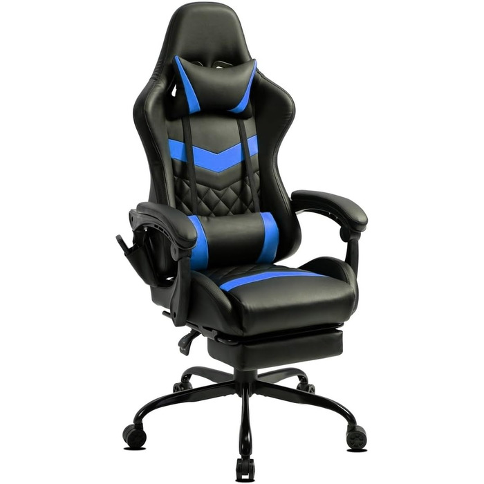 Ігрове крісло Delman, гоночне крісло, офісне крісло, комп&39ютерне крісло, масажне крісло з 6 точками вібрації, крісло керівника, штучна шкіра, ергономічна підставка для ніг 12-0037 (синє)