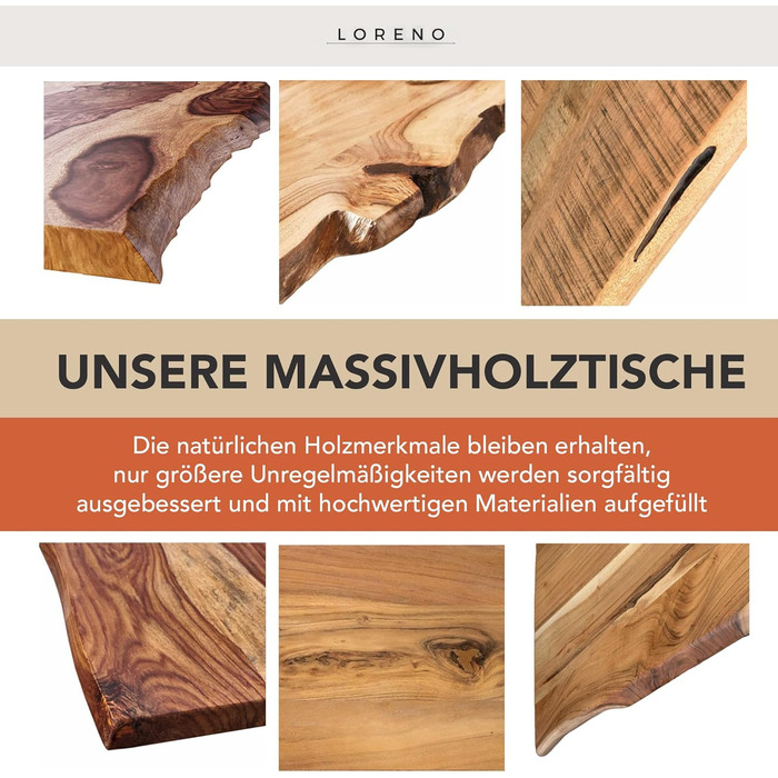 Обідній стіл Loreno ручної роботи з мангового дерева, 120x80 см - 300x100 см, стіл з масиву дерева з рельєфним краєм, основа, стійкий та стійкий - Дерев&39яний обідній стіл, Кухонний стіл, Обідній стіл з масиву дерева