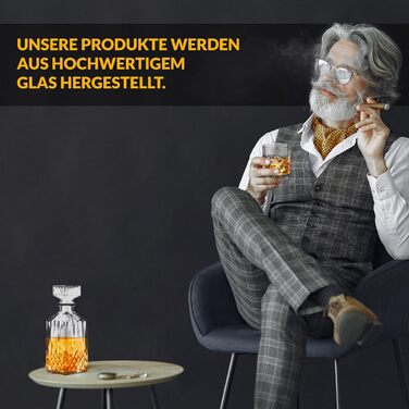 Графин для віскі Krollmann 900 мл з 4 склянками для віскі - скляний графин у вигляді кришталевої пляшки - графин для віскі для сер