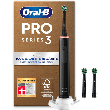 Електрична зубна щітка Oral-B Pro Series 3 Plus Edition, 3 щітки, з візуальним регулюванням тиску на 360 для догляду за зубами, упаковка, що підлягає переробці, дизайн Brown, Black Pro 3 3000 (Plus Edition)