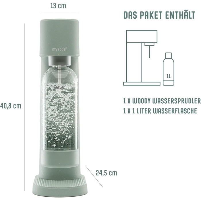 Деревний поновлюваний деревний композитний виробник газованої води з пластиковою пляшкою без BPA об'ємом 1 л (без балона CO2) - Шавлія зелена (голуб)