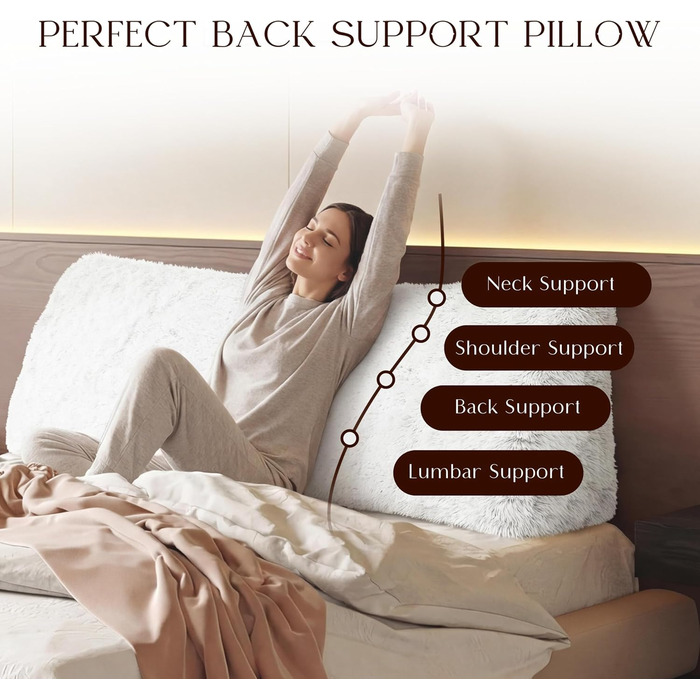 Клиноподібна подушка для спини з м&39якого плюшу Зручна опорна подушка для читання та відпочинку на ліжку, дивані чи кушетці Велика подушка для книги для підтримки спини, біла, 60 см