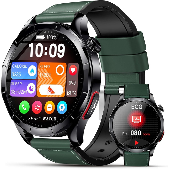 Новий чоловічий смарт-годинник 2026 року з ЕКГ/ВСР/кров&39яним тиском/ІМТ/сечовою кислотою, 1,43-дюймовий AMOLED-годинник для здоров&39я з 24-годинним вимірюванням кров&39яного тиску, SpO2, апное, монітором сну, екстреним викликом SOS, фітнес-годинник, An