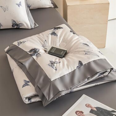 Атласне покривало, гладеньке як шовк, стьобана ковдра з метеликами та квітковим візерунком для двоспальних та односпальних ліжок, легке, м&39яке, штучний шовк, прохолодна літня ковдра (сірий, 200x230 см) сірий 200x230 см